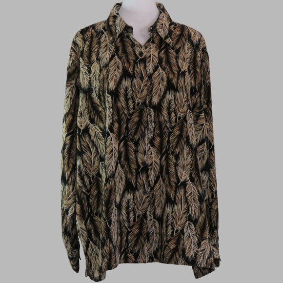 Bon Worth Women's Feather Print Long Sleeve Button Up Blouse Size PXL (C889) - Picture 2 of 7